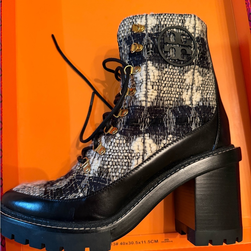 Tory Burch Miller Houndstooth Wool Lug Sole Bootie